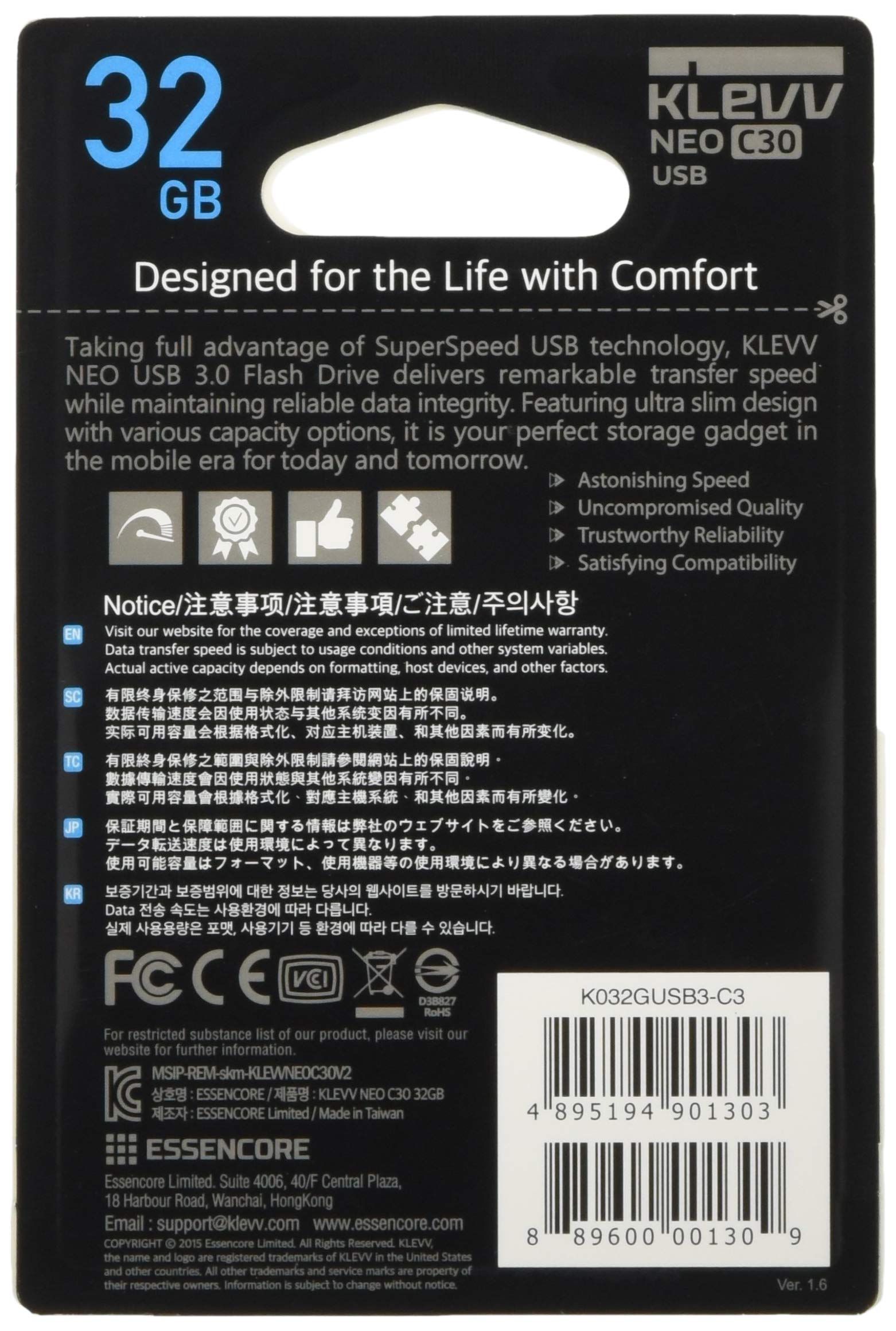 Amazon | エッセンコアクレブ KLEVV USBメモリ 32GB USB3.0 キャップ式